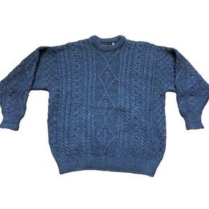 Callan Country Collection Navy Blue 100% Wool Fisherman Cable Knit Sweater XL